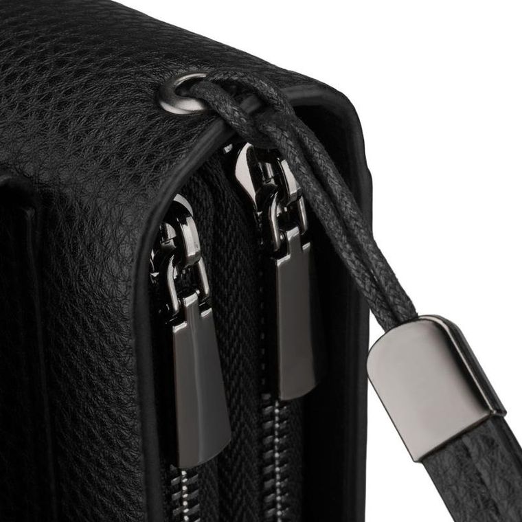 Saszetka do ręki, czarna, skóra ekologiczna, Rovicky