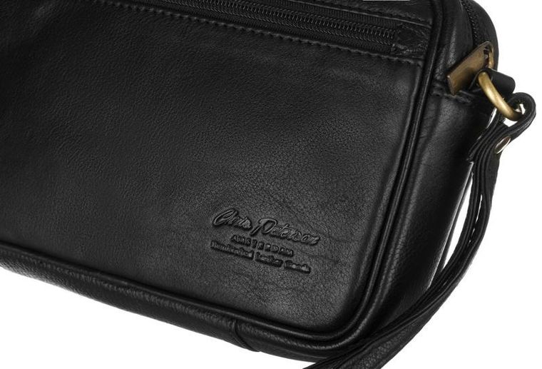 Saszetka do ręki, czarna, skórzana, Peterson