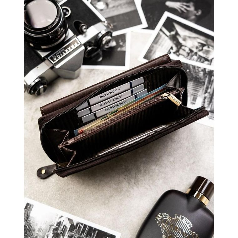 Saszetka na biodro, brązowa, skórzana, Rovicky