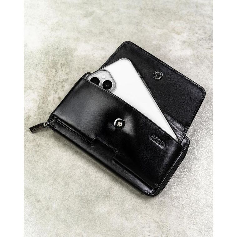 Saszetka na biodro, czarna, skórzana, RFID, Rovicky