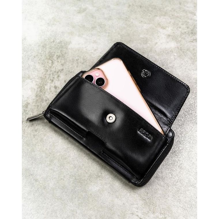 Saszetka na biodro, czarna, skórzana, Rovicky