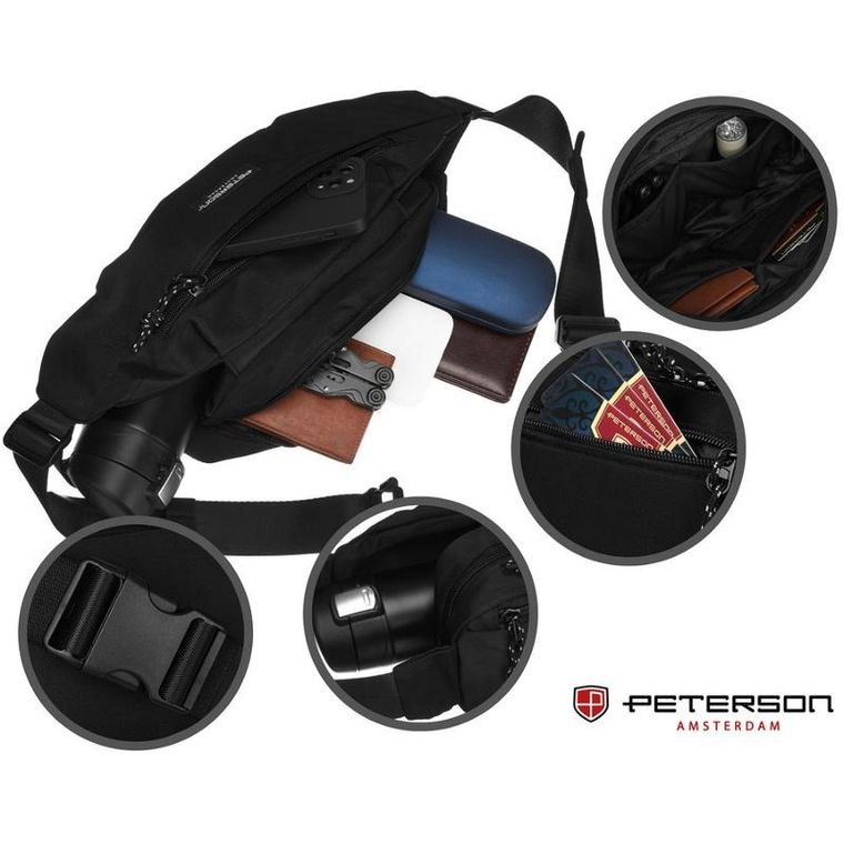 Saszetka na biodro, nerka, czarna, Peterson