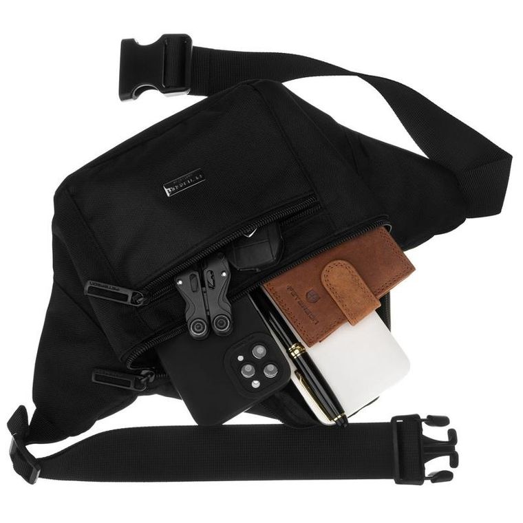 Saszetka na biodro, nerka, czarna, Peterson