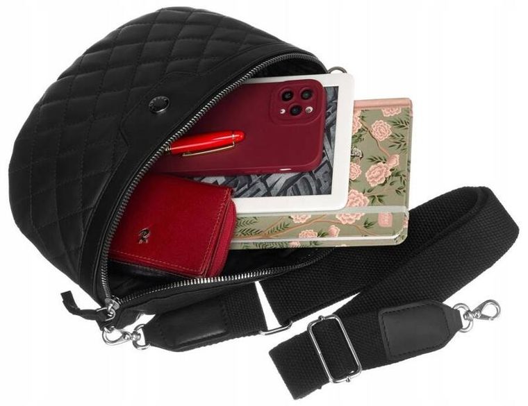 Saszetka na biodro, nerka, czarna, skórzana, Peterson