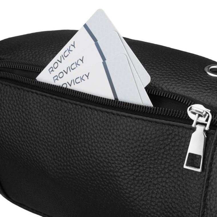 Saszetka na biodro, nerka, czarna, skórzana, Rovicky