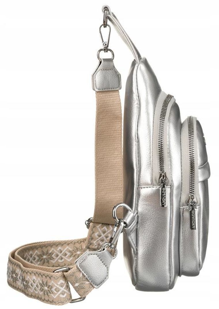 Saszetka na ramię, nerka, srebrna, skóra ekologiczna, Rovicky