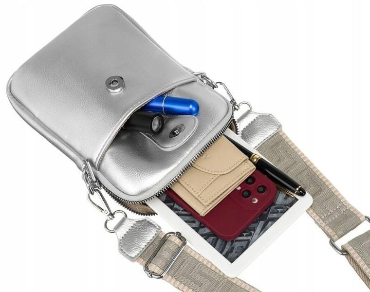 Saszetka na ramię, srebrna, skóra ekologiczna, Rovicky