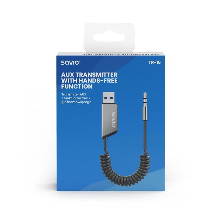 Savio, transmiter, AUX, USB, BLUETOOTH 5.3, funkcja zestawu głośnomówiącego, TR-16