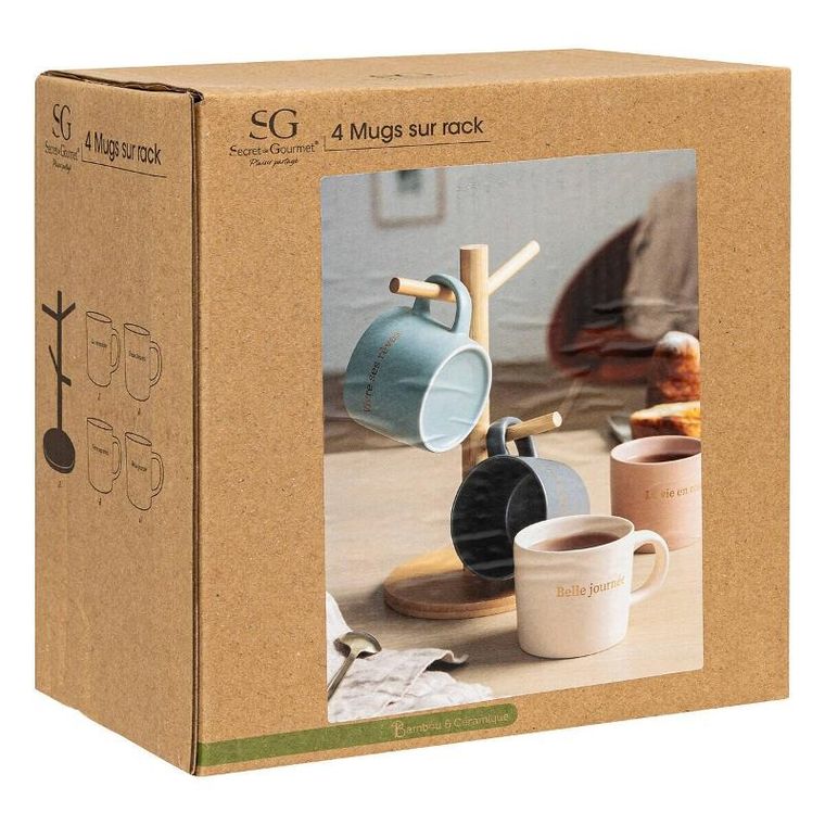 Secret de Gourmet, Belle, kubki do kawy na drewnianym stojaku, 200 ml