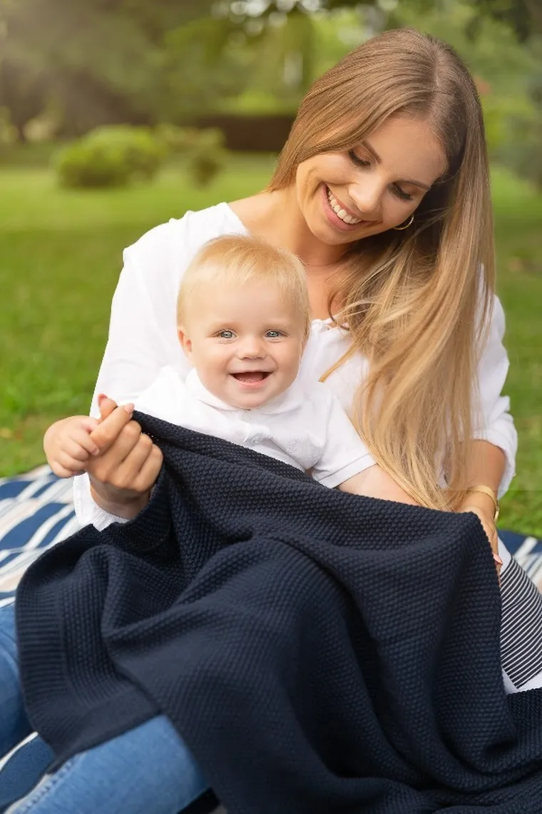 Sensillo, kocyk dziergany, bawełniany, granatowy, 100-80 cm