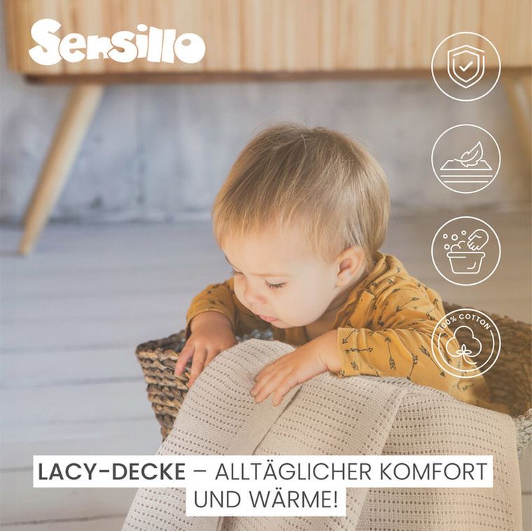 Sensillo, Moli, koc ażurowy, jasny szary, 70-110 cm