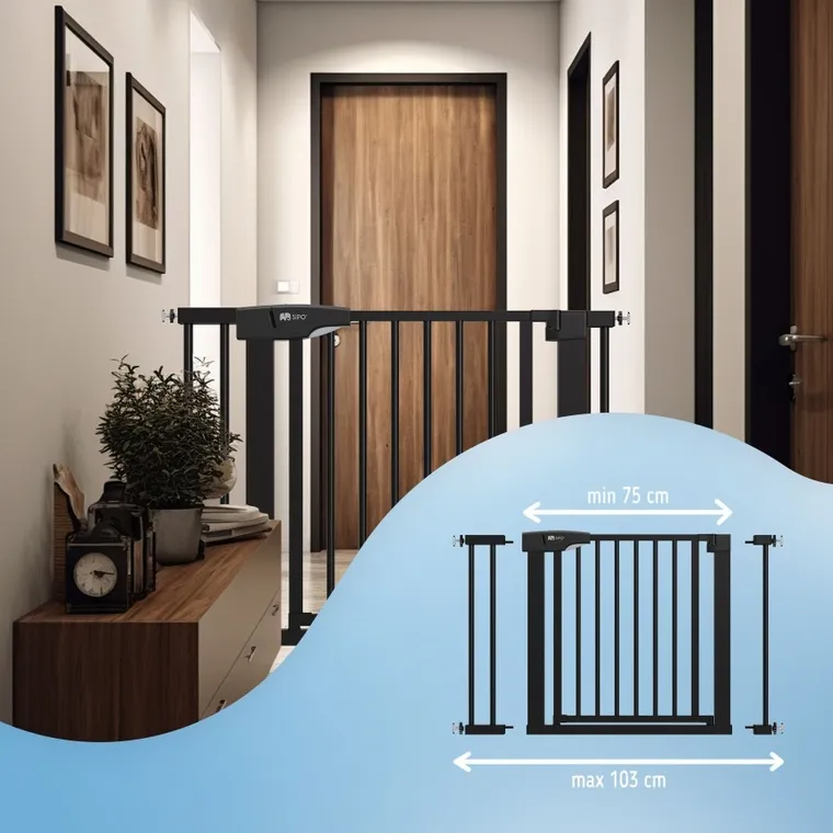 Sipo, bramka zabezpieczająca na schody, barierka ochronna, czarna