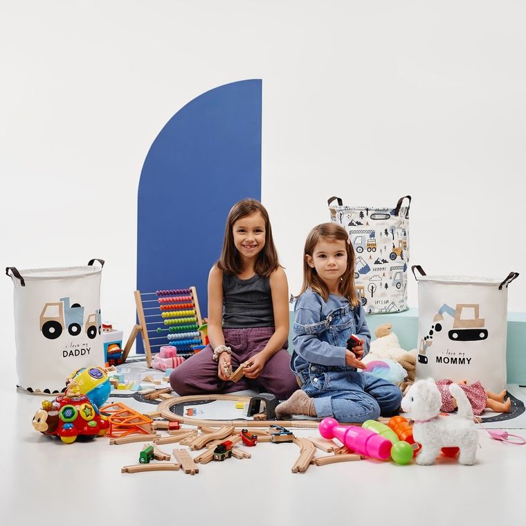 Sipo, kosz na zabawki XL, bawełniany, wodoodporny, zamykany na ściągacz, Ciężarówki