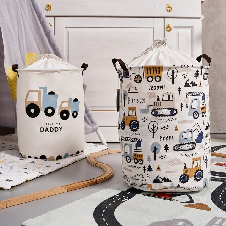 Sipo, kosz na zabawki XL, bawełniany, wodoodporny, zamykany na ściągacz, Mini autka