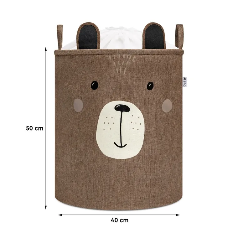 Sipo, kosz na zabawki XXL, wersja premium, zamykany na ściągacz, Brązowy miś