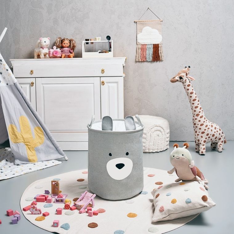 Sipo, kosz na zabawki XXL, wersja premium, zamykany na ściągacz, Szary miś