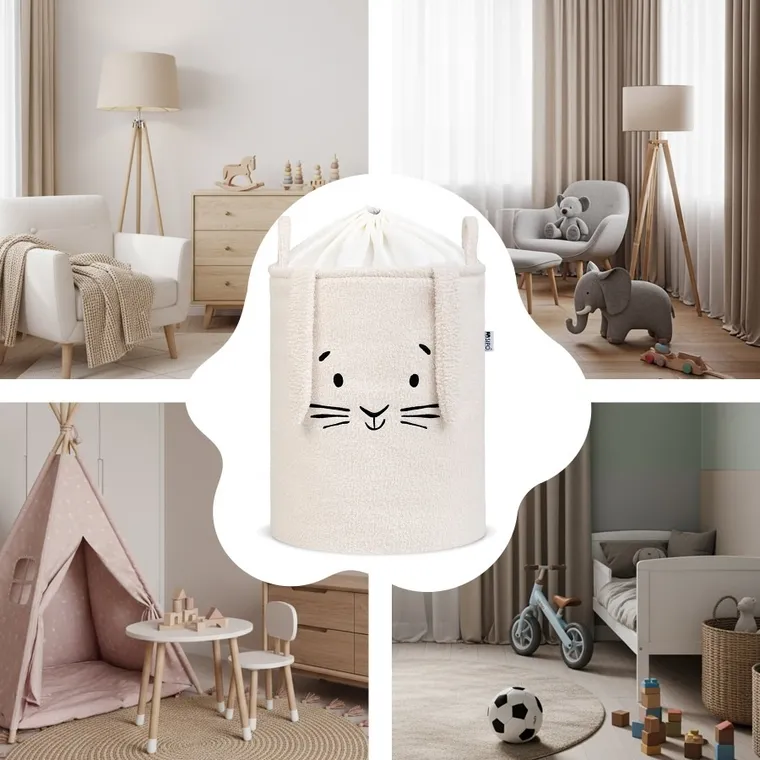 Sipo, Królik, kosz na zabawki XL, premium boucle, zamykany na ściągacz, kremowy