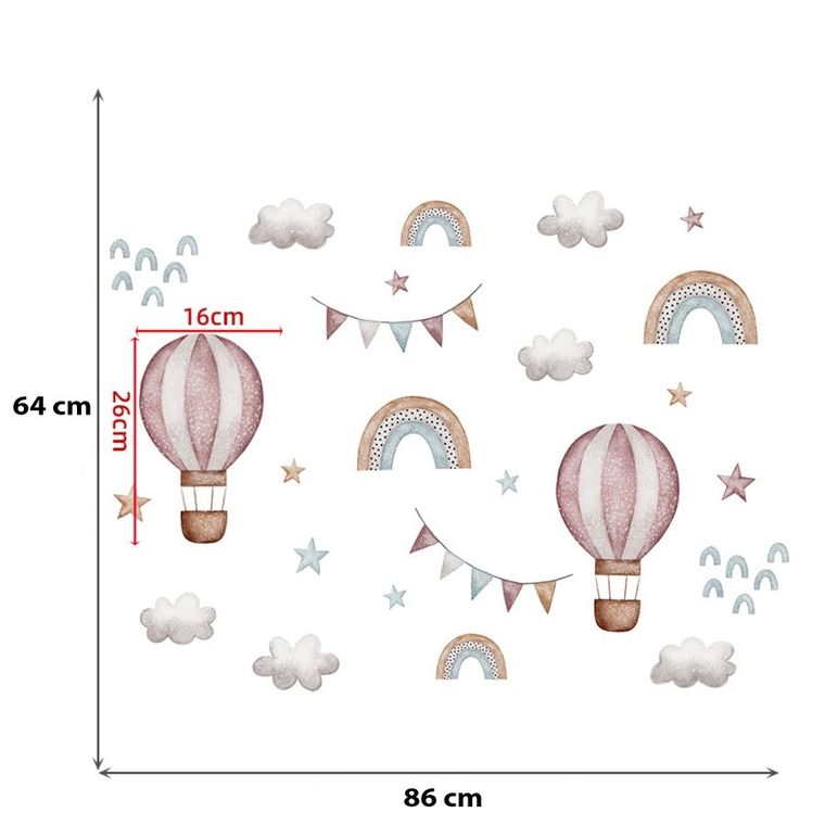 Sipo, naklejki na ścianę do pokoju dziecięcego, Balony i tęcza