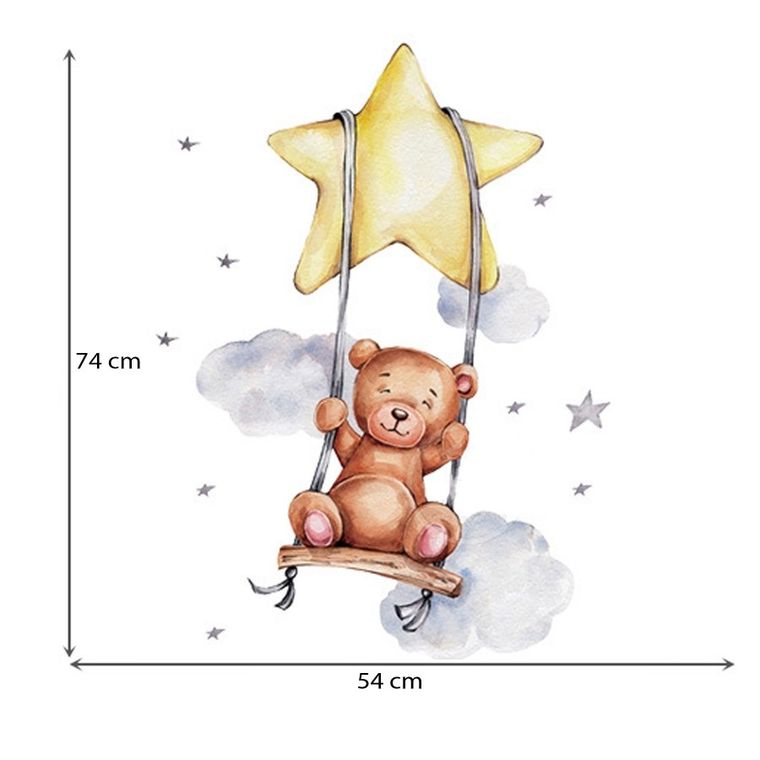 Sipo, naklejki na ścianę do pokoju dziecięcego, Miś na huśtawce