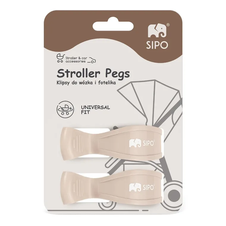 Sipo, zestaw uniwersalnych klipsów do wózka, beżowe, 2 szt.