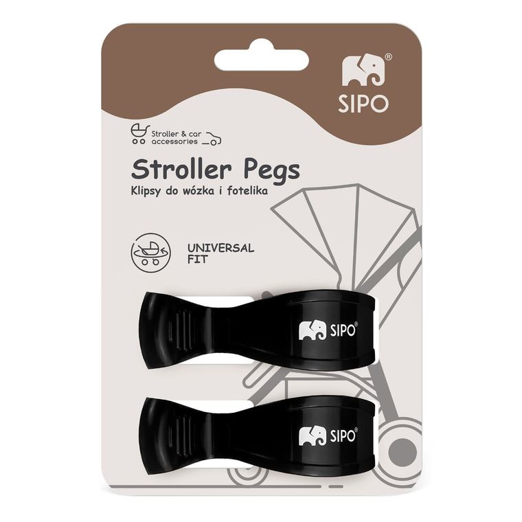 Sipo, zestaw uniwersalnych klipsów do wózka, czarne, 2 szt.
