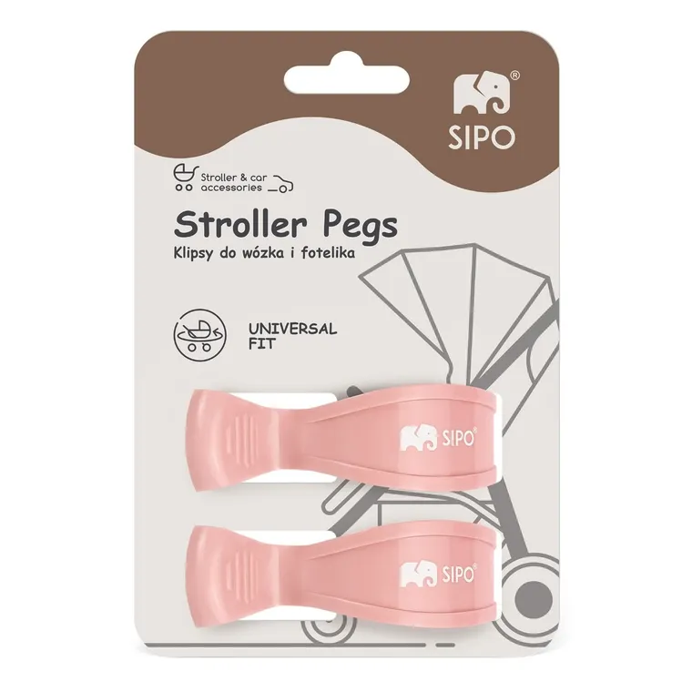 Sipo, zestaw uniwersalnych klipsów do wózka, różowe, 2 szt.