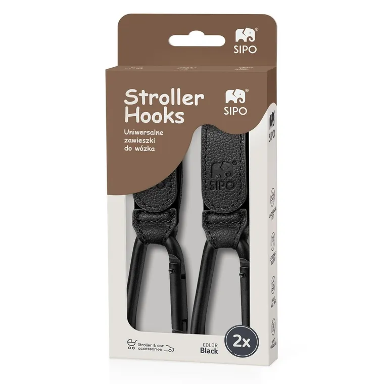 Sipo, zestaw uniwersalnych zaczepów do wózka, czarne, 2 szt.