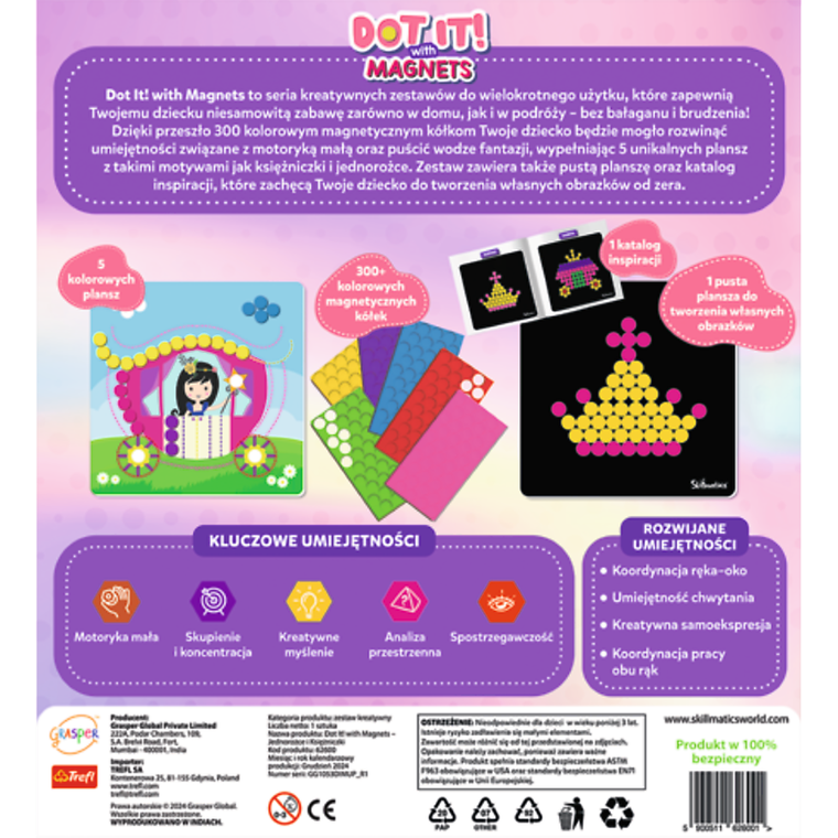 Skillmatics, Dot it! With Magnets, Jednorożce i Księżniczki, kreatywna mozaika