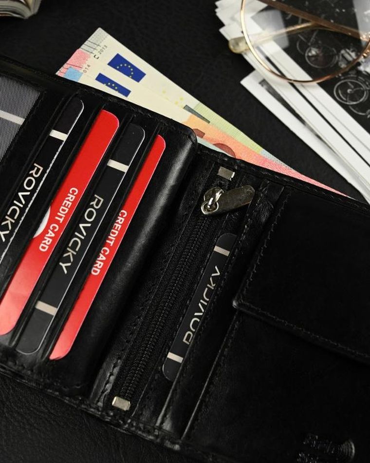 Składany, poziomy portfel męski z połyskującej skóry naturalnej, Ronaldo