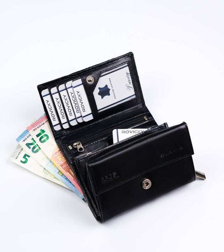 Skórzany portfel damski zamykany na zatrzask, Rovicky