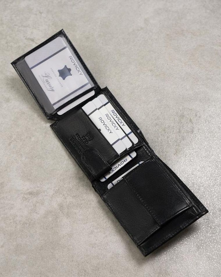 Skórzany portfel męski z kieszonką na rewersie, Cavaldi