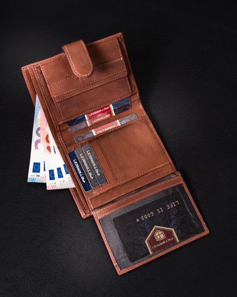Skórzany, zapinany portfel męski na karty, Peterson