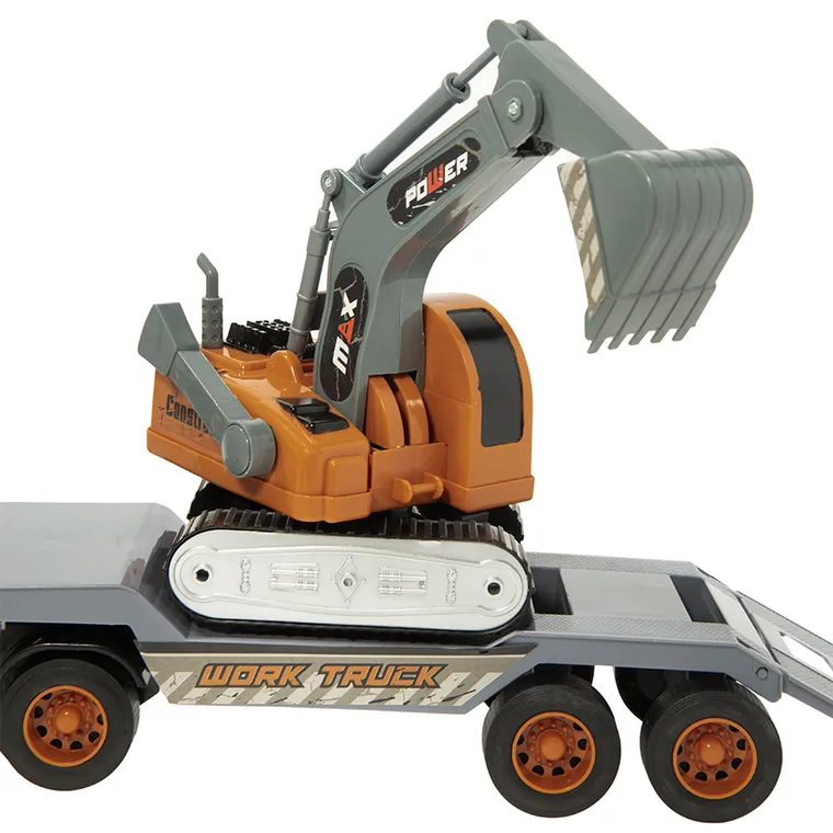 Smiki, laweta z koparką, zestaw pojazdów, światło i dźwięk