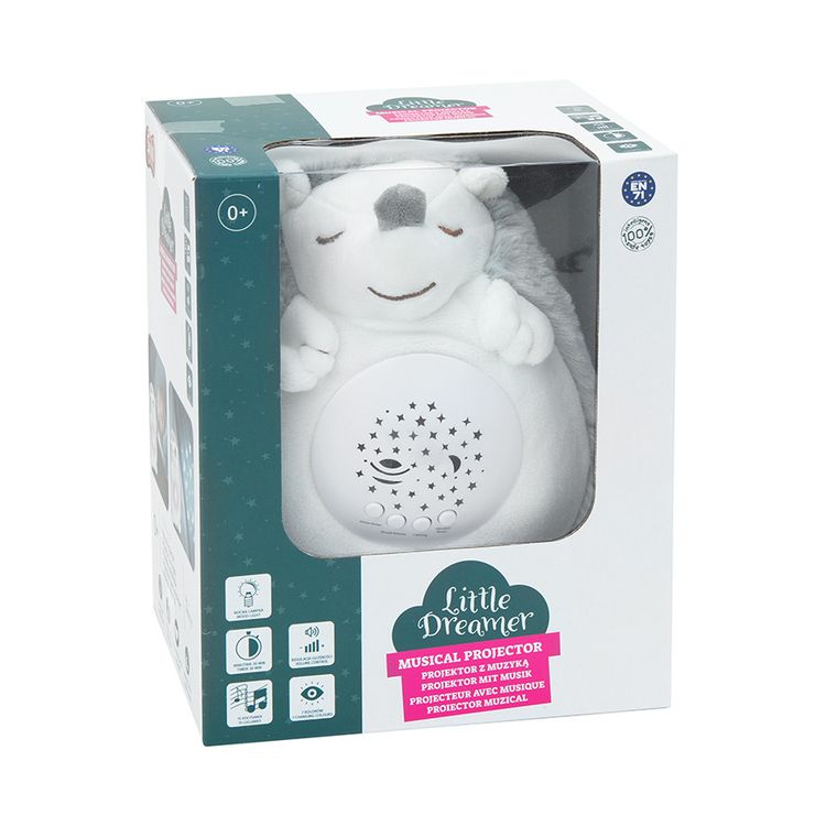 Smiki, Little Dreamer, Śpiący jeżyk, pluszowy projektor z muzyką i światłem, szary