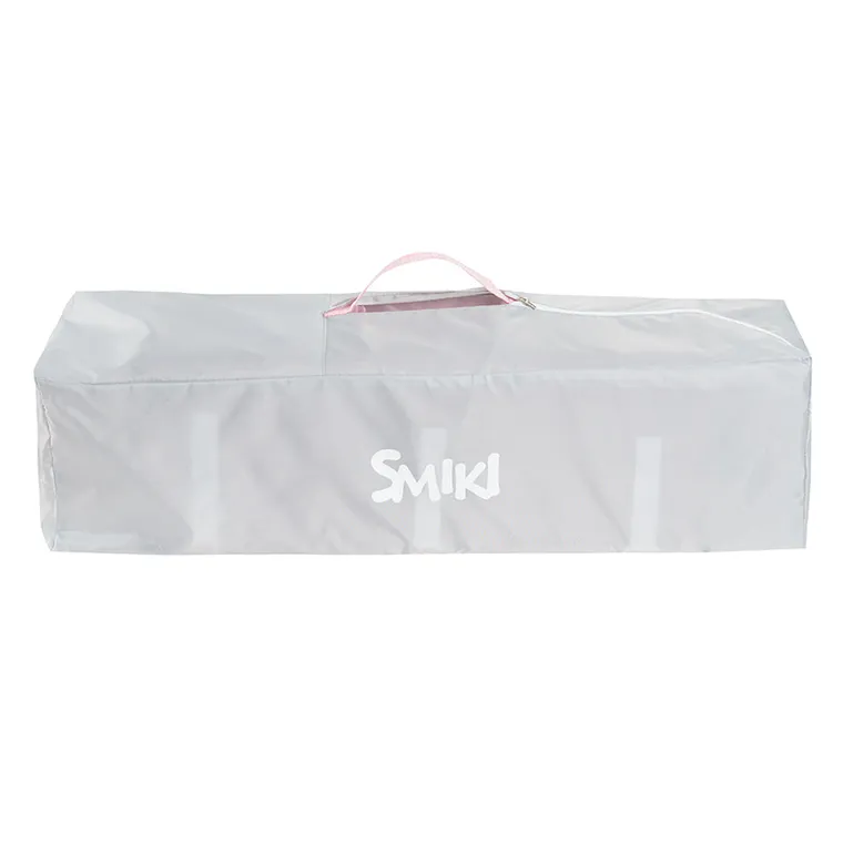 Smiki, łóżeczko turystyczne, szaro-różowe