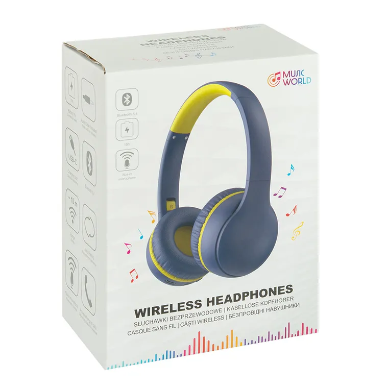 Smiki, Music World, słuchawki bezprzewodowe, nauszne, granatowe