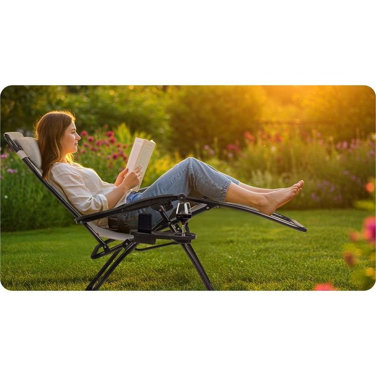 Sofotel, ChillWell, leżak ogrodowy składany z poduszką, szary