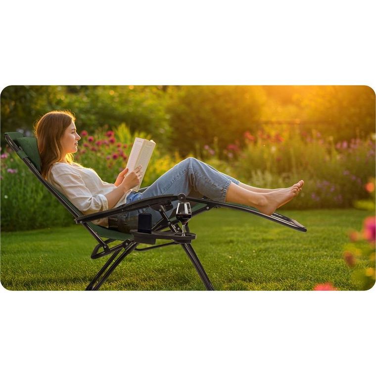 Sofotel, ChillWell, leżak ogrodowy składany z poduszką, zielony, zestaw, 2 szt.