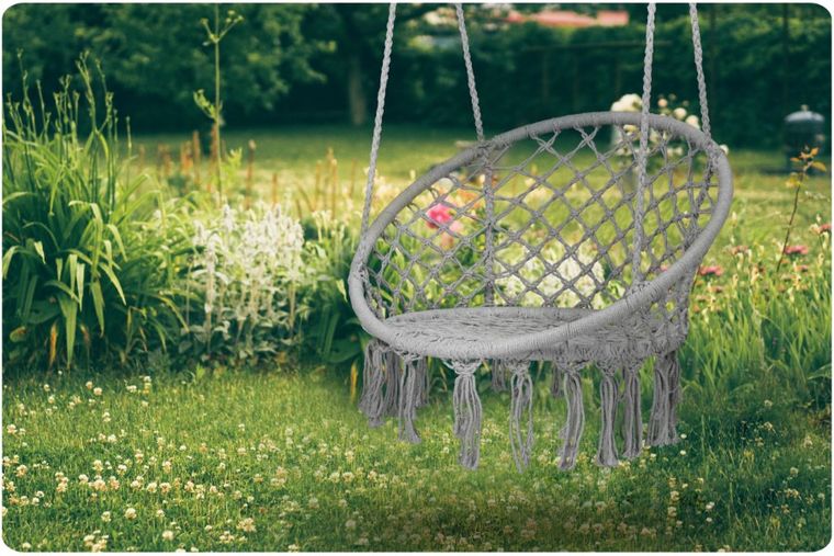 Sofotel, fotel wiszący, huśtawka, boho, szary