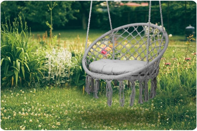 Sofotel, fotel wiszący z poduszką, boho, szary