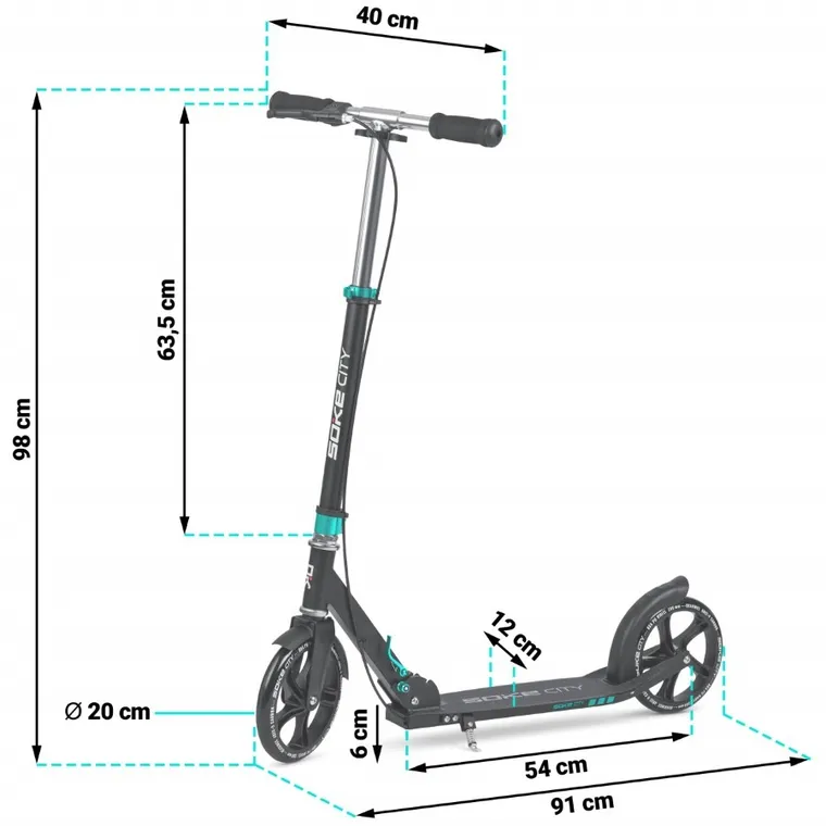 Soke, City, hulajnoga miejska, składana, czarno-turkusowa