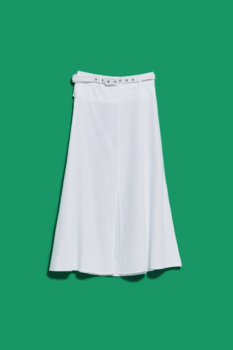 Spódnica damska z lnem, biała, Moodo