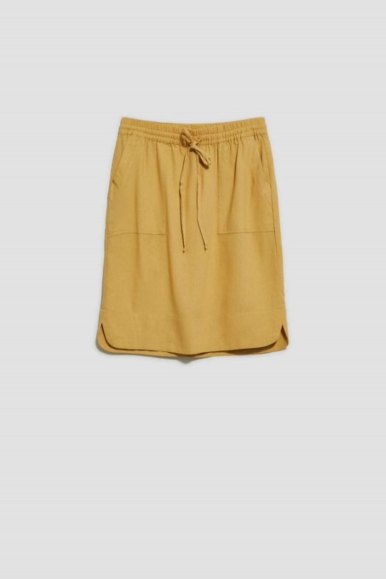 Spódnica damska z lnem, żółta, Moodo