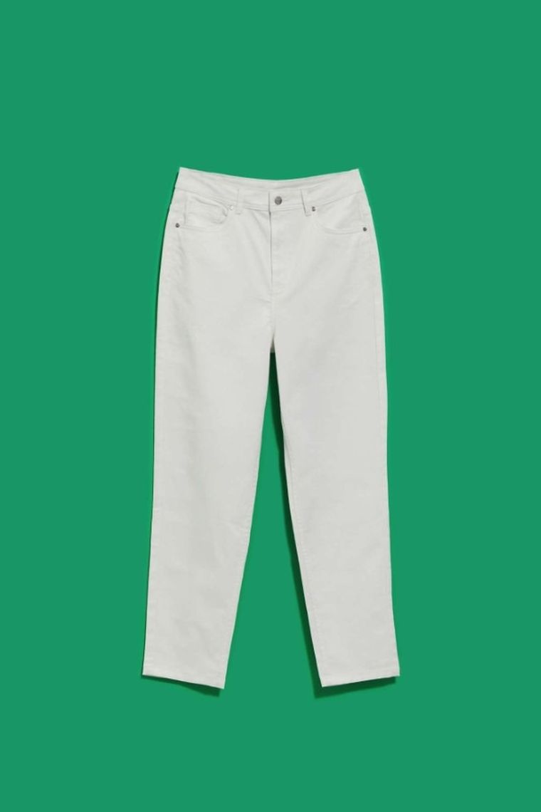 Spodnie jeansowe damskie, mom fit, białe, Moodo