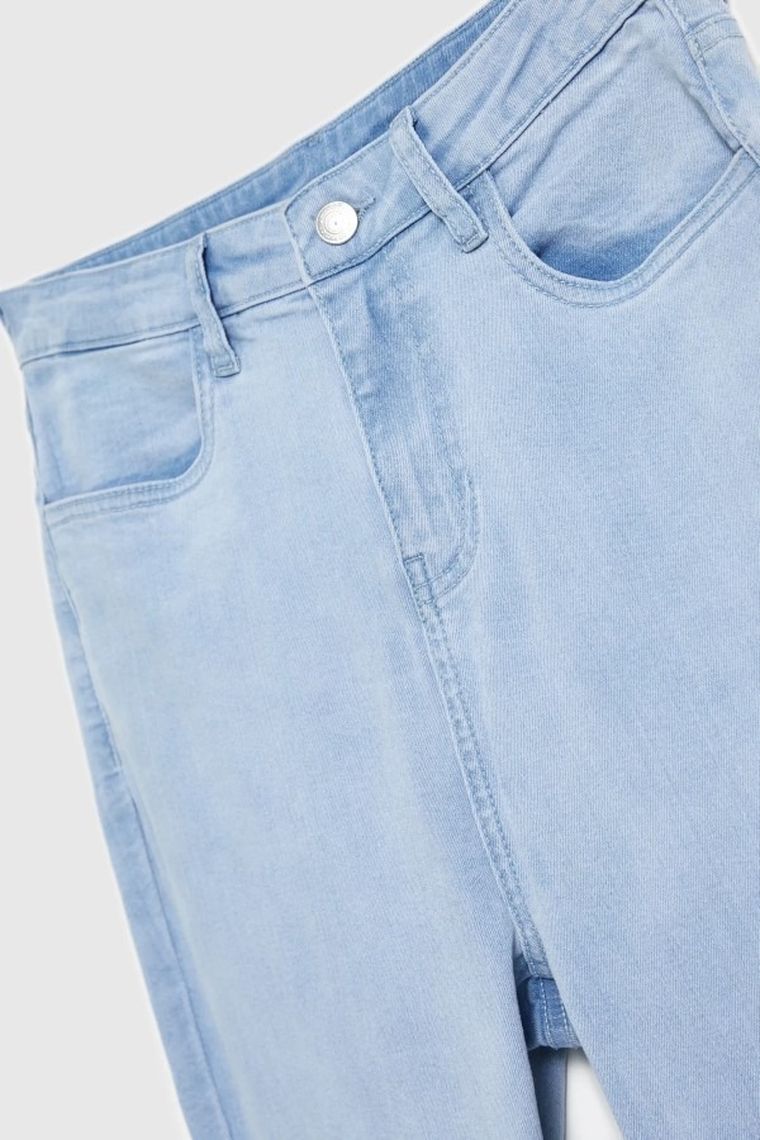 Spodnie jeansowe damskie, straight leg, beżowe, Moodo