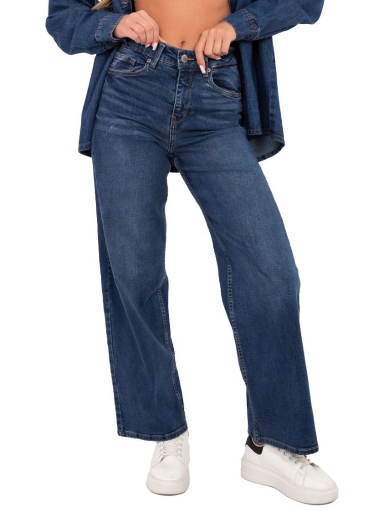Spodnie jeansowe damskie, wide leg, niebieskie, Sublevel