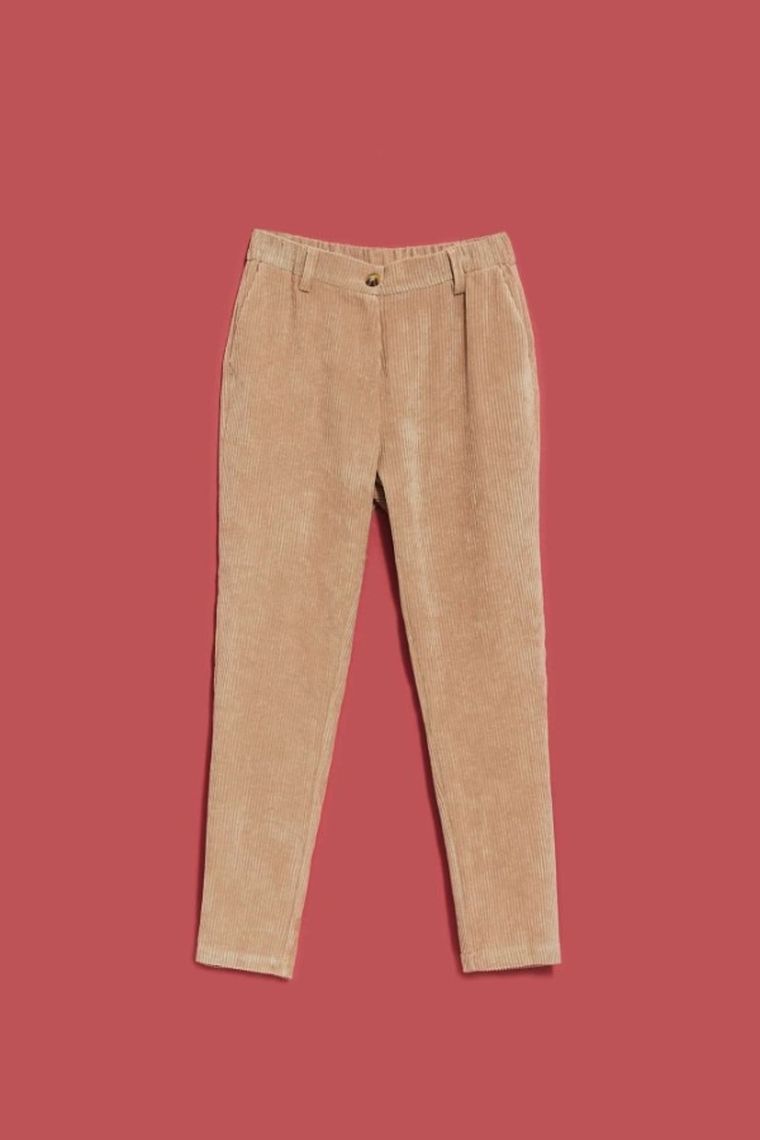 Spodnie materiałowe damskie, beżowe, Moodo