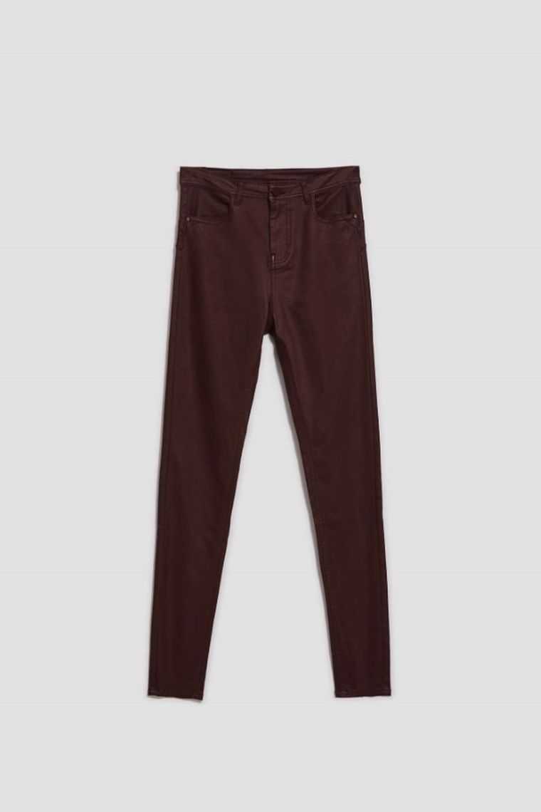 Spodnie materiałowe damskie, brązowe, Moodo