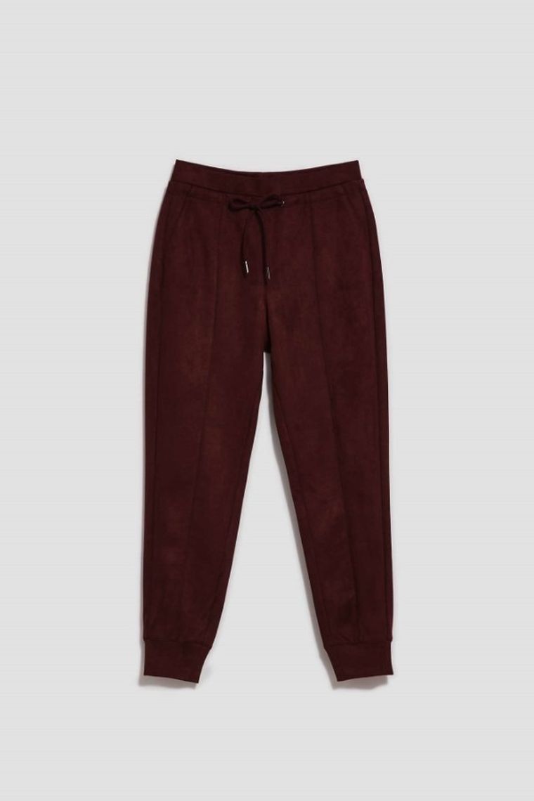 Spodnie materiałowe damskie, brązowe, Moodo