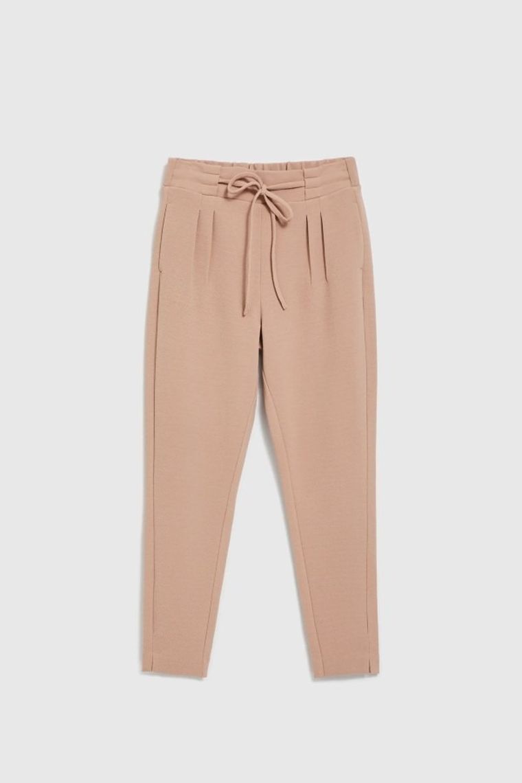 Spodnie materiałowe damskie, brązowe, Moodo